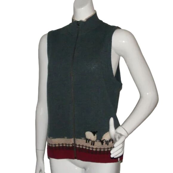 WOOLRICH Sweater Vest, M, Sheep/Fence, Full Zipper, Lambswool - Picture 4 of 10